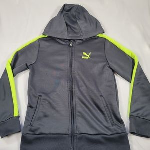 Grey and lime green Puma athletic training full zip-up hoodie. Size 7